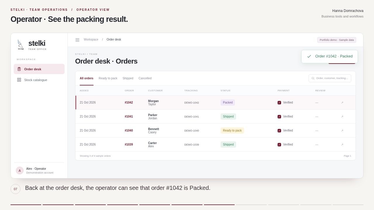Stelki Team Office English demonstration with sample orders